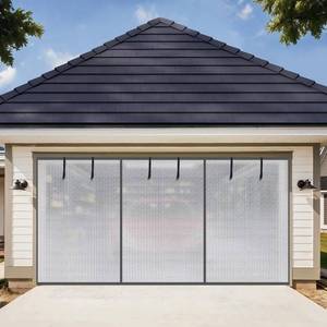 lot 63911 image: Privacy Garage Door Screen for 2 Car Garage, 16x10FT Heavy Duty Magnetic Garage Screen Door Mesh, Hands Free Retractable Garage Net Screen with 6 Roll Up Starps and 30 Magnets, Silver Grey - Retail $43