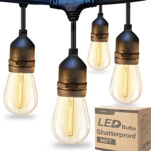 lot 63914 image: 96FT(48FT2) LED Outdoor String Lights with Edison Shatterproof Bulbs Commercial Grade Patio Cafe Light, ETL Listed Weatherproof Strand 30 Hanging Sockets for Bistro Backyard - Retail $70