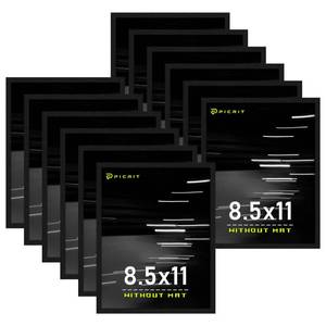 lot 63916 image: 8.5 by 11 Picture Frame Set of 12, Classic Modern Textured Black Collage Gallery Wall Set 8.5x11 without Mat, Horizontal or Vertical Wall Mount and Tabletop Display for Home Decor - Retail $30