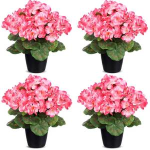 lot 63920 image: 4 Pack Artificial Geranium Flowers for Outdoors Silk Flower UV Resistant Fake Plants Realistic Faux Flowers Outside for Home Kitchen Garden Patio Table Centerpiece(Pink) - Retail $30