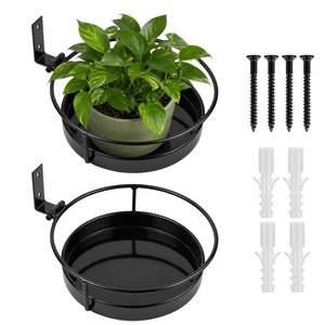 lot 63924 image: 2 Pcs Wall Mounted Plant Holders, Wall Hanging Metal Flower Pot Racks, Floating Plant Shelves with Ring and Base, Indoor Outdoor Decorative Planter Stands for Garden, Porch, Patio - Retail $22