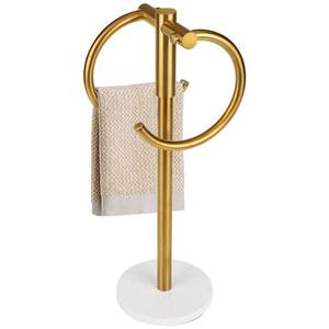 lot 63930 image: 19 inch Brushed Gold Double Towel Holder Stand, Hand Towel Bar Bathroom Vanity Countertop Towel Holder Free Standing,Towel Ring Hardware Accessories Towel Rack - Retail $26