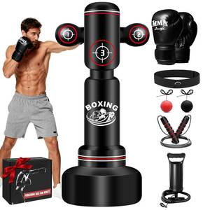 lot 63932 image: Heavy Boxing Bag with Stand for Adult Teens, 70 Freestanding Punching Bag with Boxing Gloves, Men Women Standing Kickboxing Bag, Kickboxing Bags for Beginners Training MMA Muay Thai Fitness Home Gym - Retail $40
