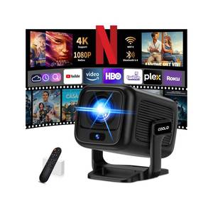 lot 63940 image: Mini Projector 1080P FHD Support 4K Portable Projector with WiFi6 and Bluetooth5.4 Built-in App 180° Adjustable Auto Keystone, Compatible with HDMILaptopUSB, Black - Retail $89