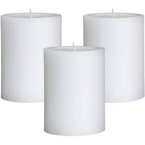 lot 63941 image: Mister Candle - Citronella Candles, Ideal for Outdoor & Indoor Use, 3x4 White Pillar Candles Set of 3, Hand Poured, Premium Wax & Dripless, 60 Hour Burn Time - Retail $40