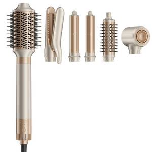 lot 63950 image: 6 in 1 Hair Dryer and Straightener, Hot Air Styler Wrap - Fast Drying, 1400W Air Dryer with Straightener, Frizz-Free Blowout Brush for Smoothing & Curling, Volumizing - Retail $120
