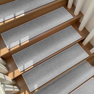 lot 63954 image: Linen Stair Treads Non Slip 10pcs Comfortable Stair Runner for Wooden Steps Peel and Stick Stairs Carpet Treads Indoor Staircase Covers Mat with Self-Adhesive Backing for Pets Kids 8X30 Grey - Retail $26