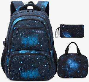 lot 63959 image: Boys Backpacks for Primary Junior School Kids Backpack with Lunch Box Galaxy Space Bookbags for Boys Girls - Retail $29