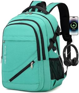 lot 63960 image: 17.3 inch Large Laptop Backpack Durable Waterproof Travel College Backpack Bookbag for Men & Women Business Backpack with USB Charging Port,Headset Port Light Green - Retail $30