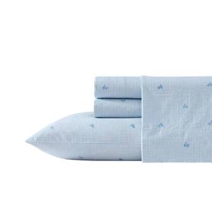 lot 63963 image: Laura Ashley �� Twin Size Sheet Set, Soft & Lightweight Cotton Percale Bedding with Matching Pillowcase, Deep Pocket, Coastal Room Decor, College Dorm Room Essentials (Turtle Gingham Blue) - Retail $42