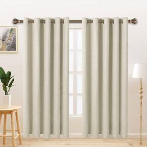 lot 63973 image: Linen Look Textured Blackout Curtains with Thermal Insulated Liner - Heavy Thick Grommet Window Drapes for Bedroom, 70 x 72 Inches, Ivory, Set of 2 Panels - Retail $70
