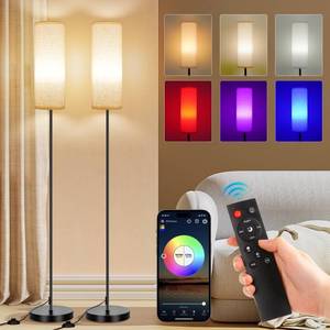 lot 63979 image: HOME 2 Pack Floor Lamps for Living Room, Dimmable Colors Temperature & Brightness, Modern Floor Lamp with Remote, Tall Standing Lamps for Living Room Bedroom Office, Beige Shade 9W Smart Bulb - Retail $73