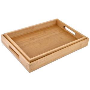 lot 63987 image: Bamboo Dinner Food Trays for Eating On Couch Party Platters for Serving Food Decorative Tray for Kitchen Counter Rectangle(16.5 Lx11.6W and 15.5Lx10.6W) - Retail $22