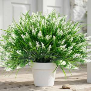 lot 63991 image: 22 Pcs Artificial Outdoor Flowers Fake Outdoor Plants Monkey Grass with Red Flowers for Pot Decor for Window Garden Patio Hanging Planter Pathway Front Porch (22, White) - Retail $19