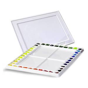lot 64001 image: Creative Mark Watercolor Palette with Cover �� 42 Wells and 4 Mixing Areas, 12 x 16 Lightweight Plastic Palette for Watercolor, Acrylic, or Gouache Paints - Retail $26