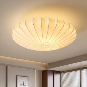 lot 64003 image: 2-Light Semi Flush Mount Ceiling Light,15.7in White Imitation Silk Wabi Sabi Round Lantern 3000K Modern Close to Ceiling Light fixtures for Bedroom Living Room Entryway Hallway - Retail $160