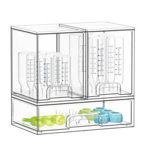 lot 64016 image: Bottle Storage Organizer Baby - Acrylic Bottles Station Organizer Container, Stackable Clear Drawers for Countertop, Vanity, Bathroom, Cabinet, Pantry Organization, 3 Pack, 2M1L, 10.9 H - Retail $34
