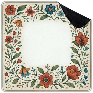 lot 64018 image: Mahjong Mat for Table Floral Border Design Orange Blue Green Flowers Leaves 31.5 x 31.5 Non-Slip Noise-Reducing Game Mat Premium Mahjong Accessories for Poker Dominoes Board Games - Retail $45