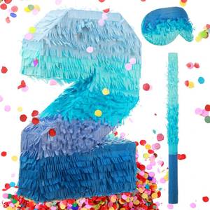 lot 64022 image: Sratte Number 1 2 3 4 5 6 7 8 9 Pi�ata with Stick Blindfold Confetti, Gradient Blue Pi�ata for Kids Boys Girls Birthday Party Anniversary Decorations Supplies(Number 2) - Retail $28