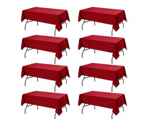 lot 64027 image: 8-Pack Red Tablecloths for Rectangle Tables, 60 x 102 Inches, Stain-Resistant Polyester Fabric for 6 Foot Tables - Washable Table Covers for Weddings, Banquets, Birthday Parties, Events - Retail $49
