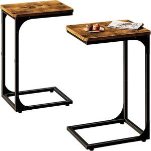 lot 64030 image: C Table Side Table Set of 2 Living Room Sets C Shaped Couch Tray End Tables Farmhouse, Rustic Brown (017-30BN) - Retail $40