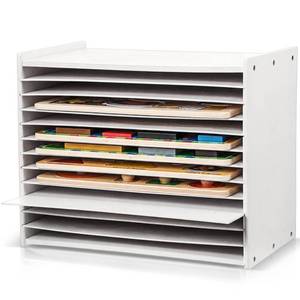 lot 64044 image: 1 Pcs Wooden Puzzle Storage Rack Wood Tabletop Puzzle Holder with Adjustable Drawers 12-Layer Jigsaw Stand Shelf Rounded Edge Storage Cabinet for Flat Paper Craft Supplies (White) - Retail $38