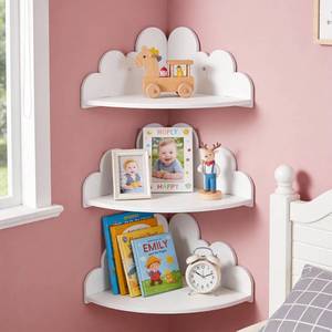 lot 64055 image: White Cloud Floating Corner Shelves Set of 3, Corner Shelves Wall Mounted for Kids Room Nursery, Cloud Decor Wall Shelf & Nubes para Decorar Cuarto Storage Shelves for Toys Plants - Retail $30
