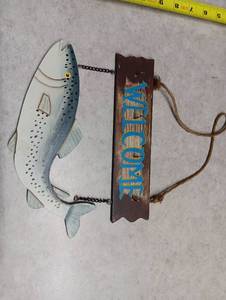 lot 2016 image: Ocean Desert Sales Trout Welcome Sign Fish Shaped Wooden Wall Hanging