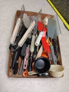 lot 2038 image: Kitchen Utensil and Cookware Lot - Spatulas, Knives, Pans, Tongs