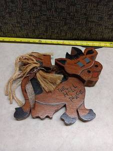 lot 2041 image: The Hill Place Wooden Cow Figurine with Rope Tail Carved Decoration