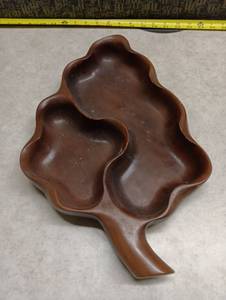 lot 2042 image: Brown Wooden Divided Serving Tray with Wavy Edge