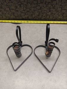 lot 2053 image: Pair of Heart-Shaped Metal Candle Holders with Handles