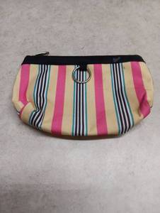 lot 2073 image: Striped Canvas Pouch with Metal Ring and Zipper Closure