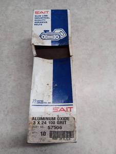 lot 2077 image: SAIT Blue Line Aluminum Oxide Abrasive Belts 3x24 100 Grit Part 57506 Qty 10
