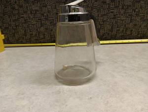 lot 2102 image: Glass Syrup Dispenser with Chrome Pump Top