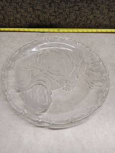 lot 2109 image: Clear Glass Serving Bowl with Embossed Floral Design 10 inch