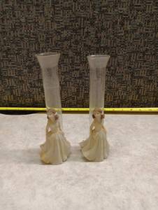 lot 2126 image: Pair of Figurative Bud Vases with Female Form Base