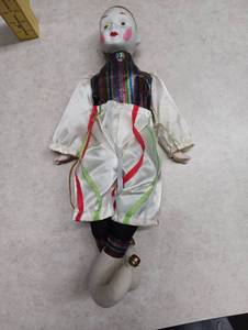 lot 2130 image: Handmade Cloth Doll with Painted Face and Colorful Striped Clothing