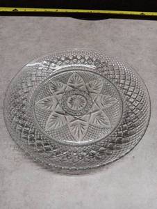 lot 2135 image: Clear Glass Serving Bowl with Geometric Cut Design 8 inch