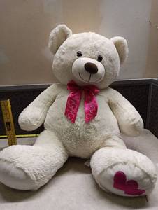 lot 2140 image: White Teddy Bear Plush with Pink Heart Ribbon Bow 22 inches