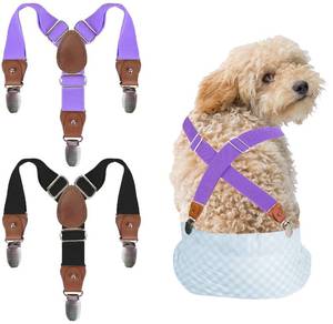 lot 17779 image: 2 Pieces Dog Diaper Suspenders Escape Proof, Adjustable Belly Band for Male Dogs and Diaper Holder for Female Dogs in Heat, Washable & Reusable with 3 Clips(Black&Purple,ML) - Retail $15
