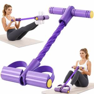lot 17802 image: Pedal Resistance Band with Handle, Soft Durable Fashion Puller Exercise with Thickened 6 Tension Ropes, Tube Pedal Resistance Device for Abdomen, Waist, Arm, Leg, CoreABS (Purple) - Retail $10