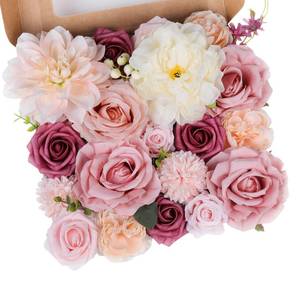 lot 17809 image: Rose Artificial Flowers Combo Fake Flowers Pink Roses Silk Flowers with Stems for Valentines Day DIY Wedding Bouquets Centerpieces Arrangements Table Party Baby Shower Home Decor (Champagne Pink) - Retail $17