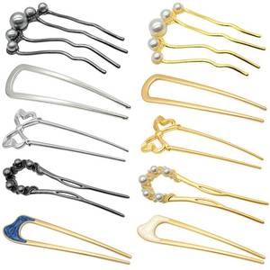 lot 17819 image: 9PCS French Hair Pins for Women, Decorative French Twist Hair Pins U-Shaped Metal French Pins, Bun and Updo Hair Styling Pins Pearl Hair Fork Hair Accessories - Retail $14