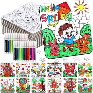 lot 17839 image: 24Pcs Spring Crafts for Kids & Adults Bulk, Spring toddler Art and Craft DIY Puzzle Kits with Flower Butterfly Bee Bunny, Easter Jigsaw for School Classroom Activity April Party Favors & Gift Supplies - Retail $17