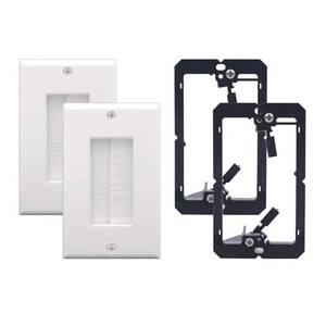 lot 17843 image: Brush Wall Plate Cable Pass Through with Bracket, Decorator Cover for Low Voltage Cables - White, 2-Pack - Retail $10