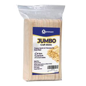 lot 17848 image: 50 Piece 6 Inch Large Jumbo Wooden Craft Sticks, Premium Natural Organic Wood, Waxing, Project, Tongue Depressor, Popsicle, Ice Cream Stick,Woodcraft, Paint Stirrer, Art and Craft - Retail $4