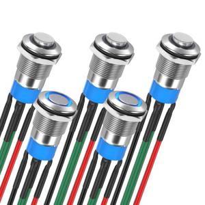 lot 17849 image: 12MM Latching Push Button Switch 12V Push Button Switch Silver Shell Blue LED Lighted Waterproof Marine Push Button Pre-Wired 4 Pin ON Off Latching Switch -5pcs - Retail $12