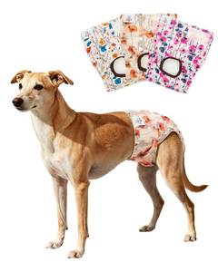 lot 17862 image: Dog Diapers Female Washable Small Medium Large 3 Pack Reusable Doggie Diapers Puppy Period Pants for Doggy Heat Cycle Peeing - Retail $16