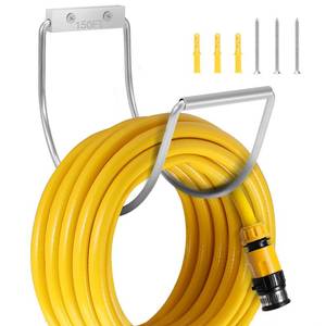 lot 17869 image: Garden Hose Holder Water Hose Hanger Wall Mounted,304Stainless Steel Solid Hose Hook Holds Up to 150Ft Garden Hose, Expandable Hose, Water Hose - Chrome - Retail $10
